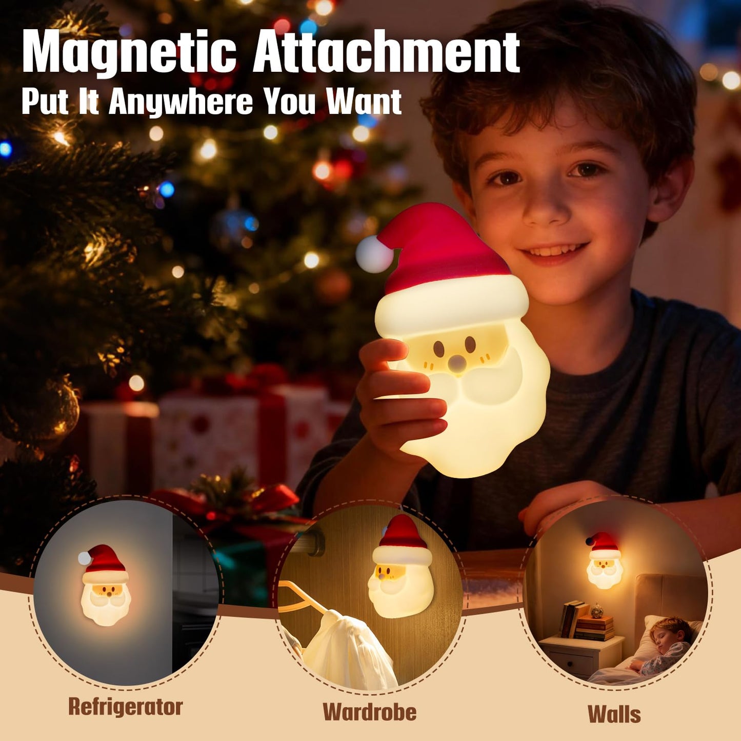 Christmas Night Light, Nursery Santa Squishy Light, Wireless Rechargeable Silicone Night Light ,Table Bedside Lamp, Kids Funny Christmas Gift, Touch-Activated Lamp，Xmas Bedroom living room Dorm Decor
