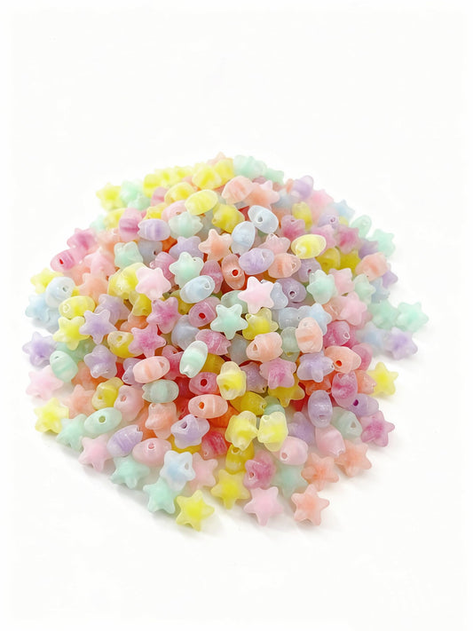 MoMolly 200 Pcs Beads for Crafts with Holes Pony Frosted Acrylic Filler Spacer Beads Bulk Star Shape for DIY Crafts Decoration and Jewelry Making