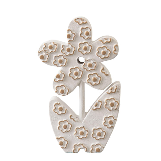 Sintosin Vintage Small Cute Wooden Flowers Table Decorations for Dining Room 5 X 8 Inch, Handmade Distressed White Rustic Floral Coffee Table Figurine for Living Room, Farmhouse Home Decor for Shelf