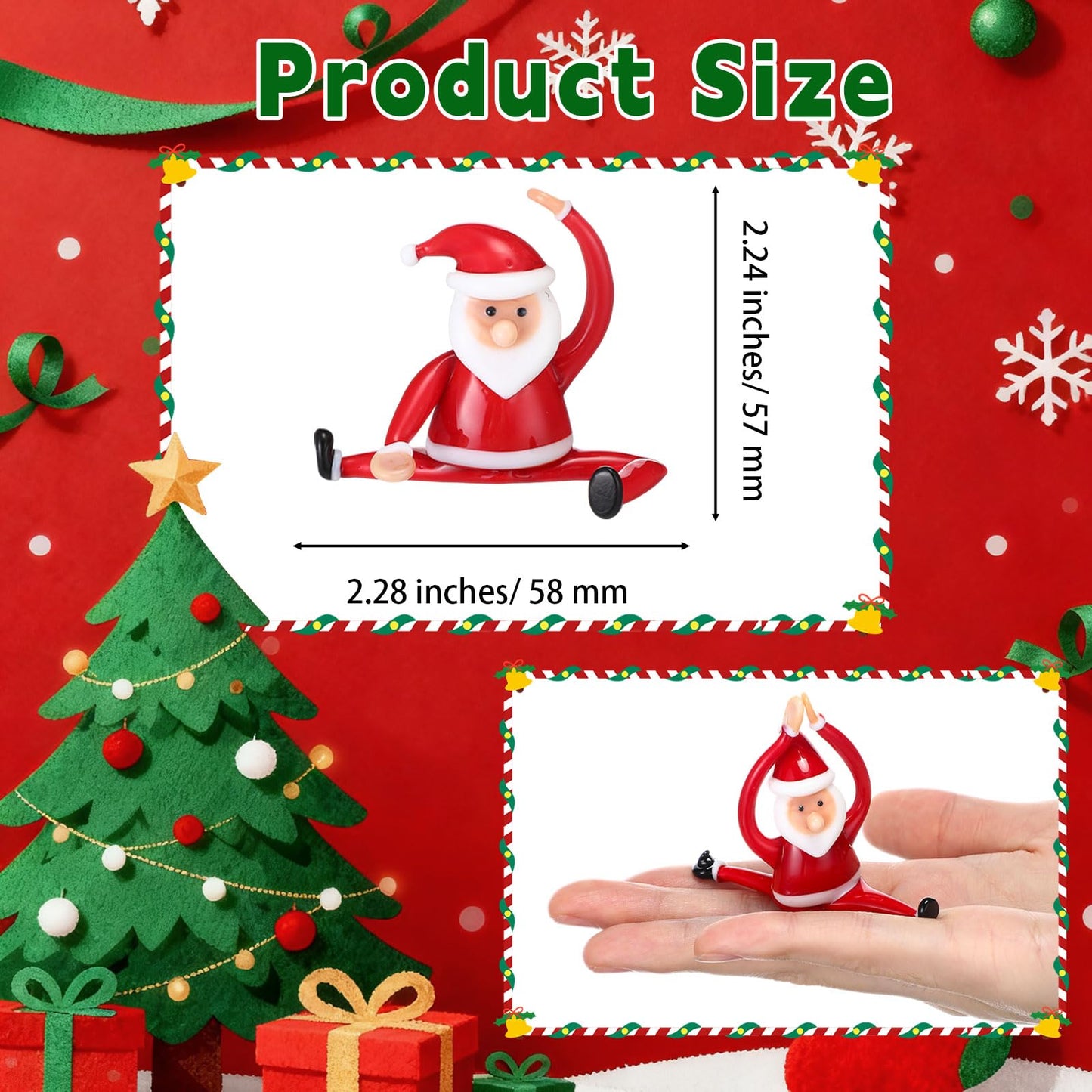 Teecyhooo 2 Pcs Christmas Mini Santa Claus Decorations Glass Yoga Santa Figurines Ornament Funny Christmas Table Sign for Employee Home Office Tabletop Desk Computer Monitor Gift