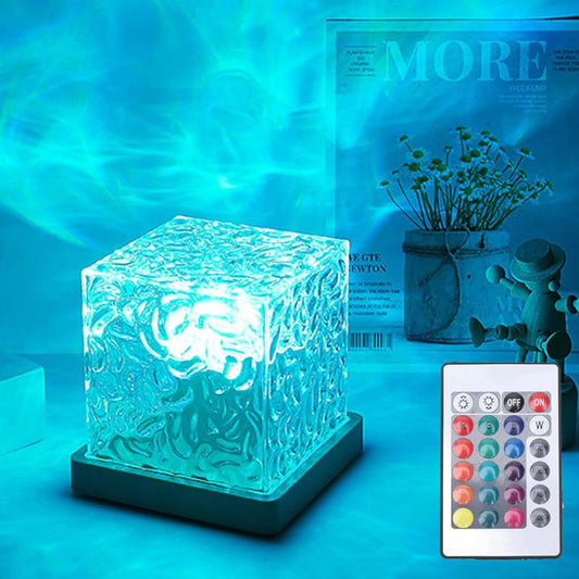 Growalleter Ocean Wave Projector Light, 16-Color LED Cube Lamp with Remote, 3D Water Ripple Projection, Romantic Ambient Lighting for Kids Room, Relaxation, Bedroom, Bathroom & Night Light