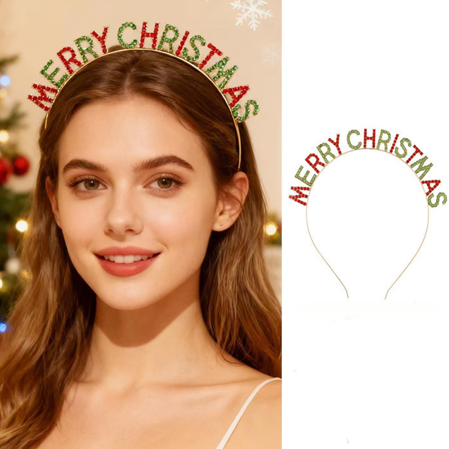 Soochat Merry Christmas Rhinestone Headbands, Xmas Crystal Hair Hoops Christmas Party Headdress Hair Accessory for Women Girls, Multicolor, 6.5Inch-6.5 Inch