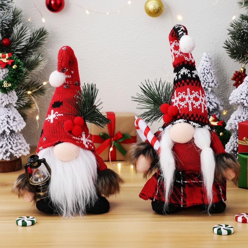JOINPAYA 2Pcs Christmas Gnomes Decorations: Plush Couple Elf Santa Gnomes Doll for Xmas Home Tabletop Ornaments Holiday Party Gifts