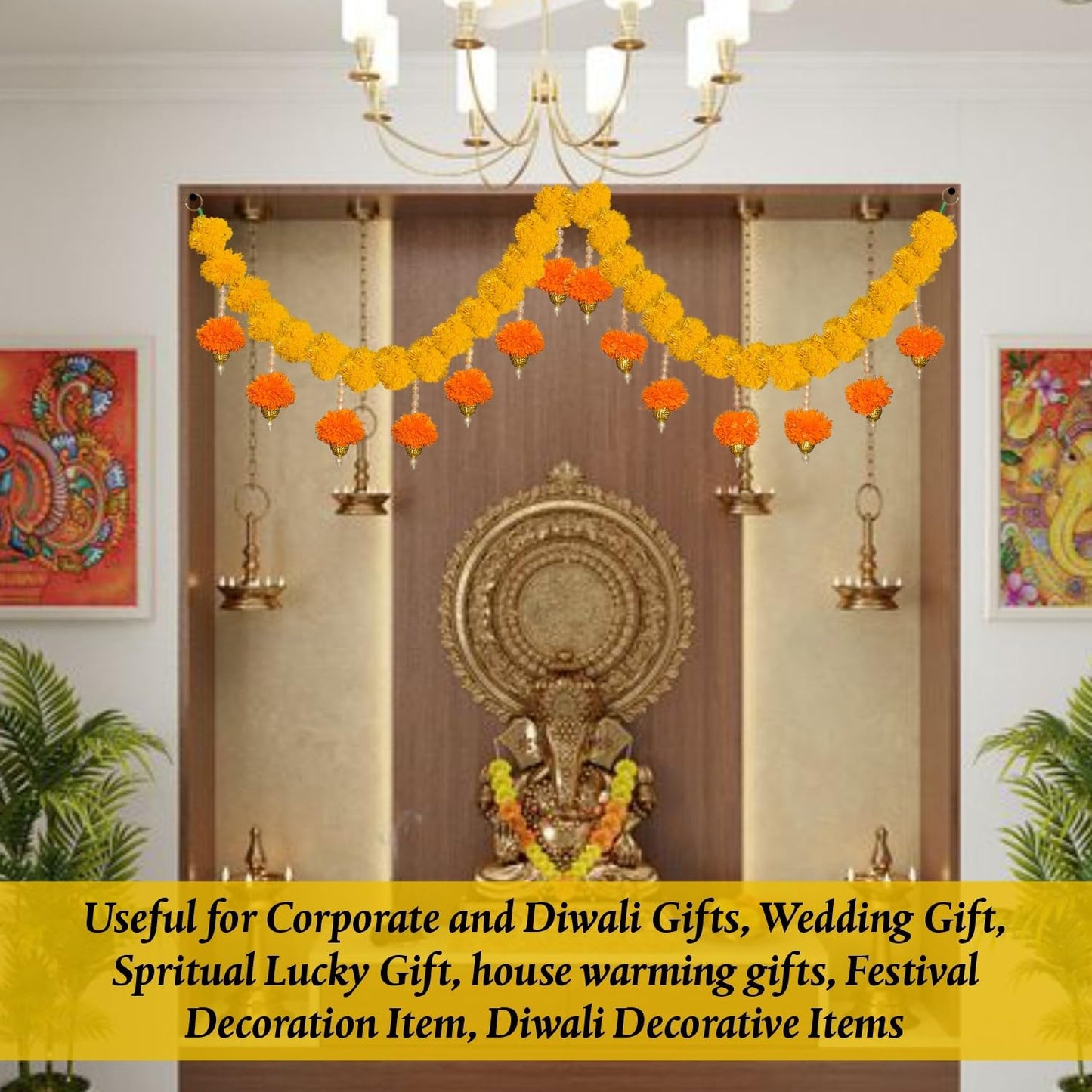 SMIZZY ; (RE) TOUCHING LIVES Fluffy Flowers Marigold Toran Garland Bandarwal for Entrance Door | Main Door | Mandir | Home | Wedding Decorations Items 50 Inch Long Yellow White