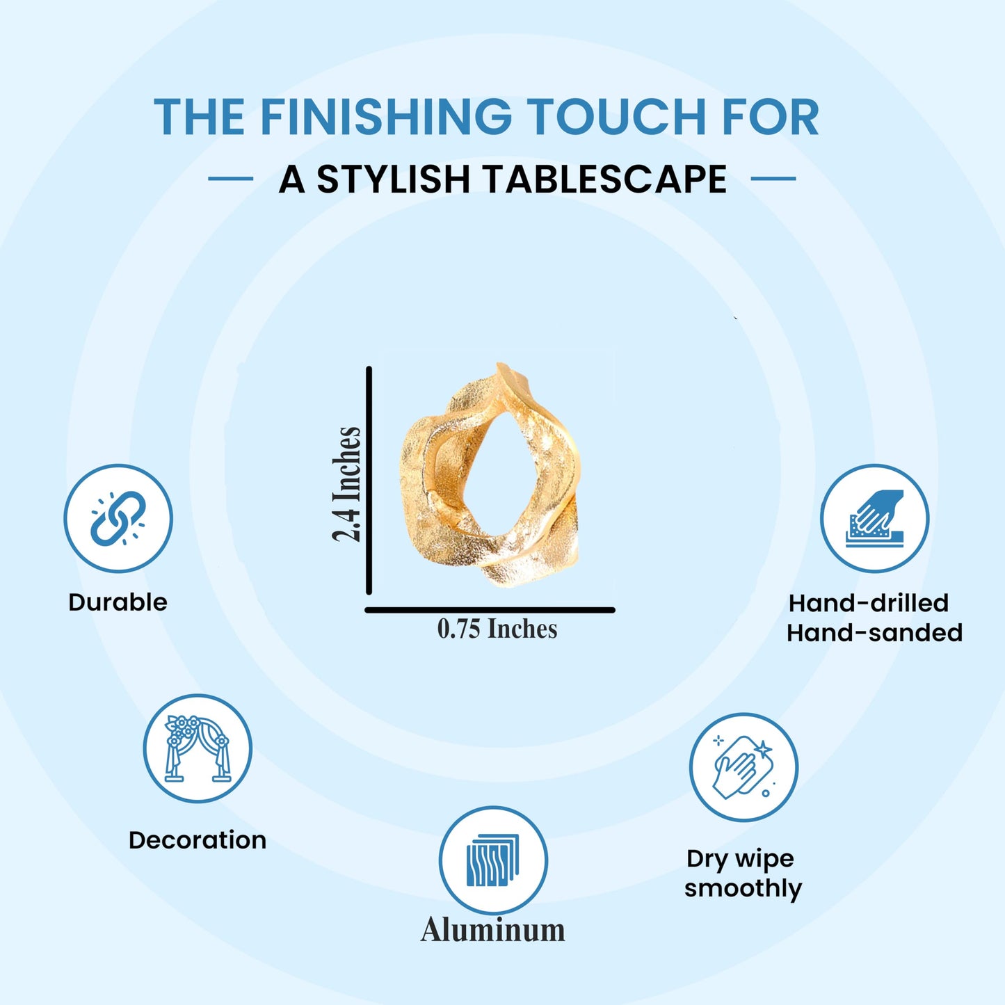 ALPHA Living HOME Modren Napkin Rings - 8 Pcs Premium Metal Napkin Holders for Cloth Napkins Elegant Table Decor for Weddings, Dinners & Special Occasions (Gold)