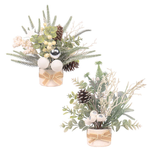 JJIALEIXI 2PCS Small Christmas Tree,11" Artificial Little Potted Mini Tabletop Tree Christmas Decorations, for Wedding Holiday Indoor Xmas Party Winter Decor (White/Green/Silver).