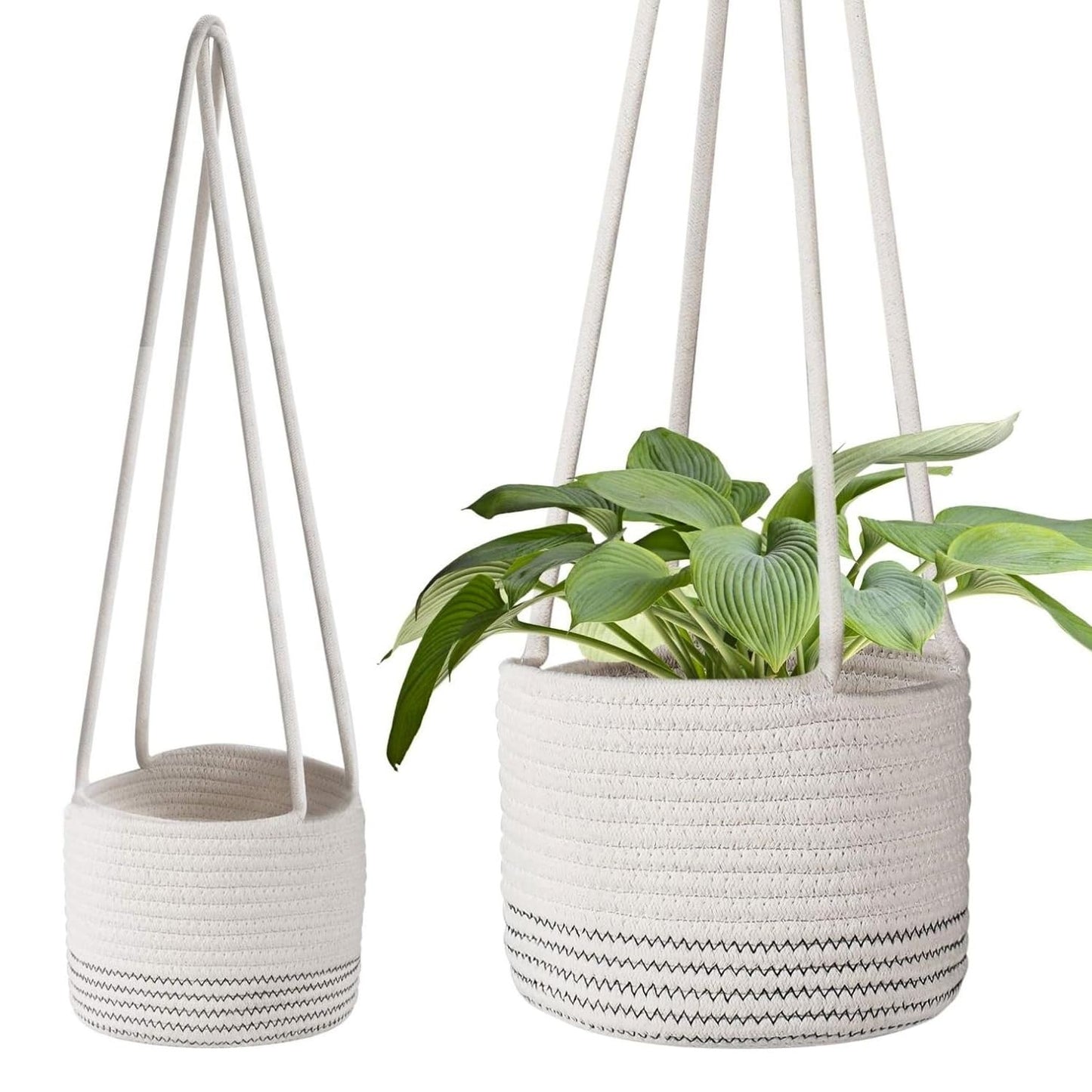 Flexzion Macrame Plant Hanger Basket for Indoor Plants - 8 Inch Jute Rope Planter Pot Cover, Woven Hanging Plant Holder Up to 7 Inch Pots, Boho Hanging Planters Home Decor Storage Organizer (White)