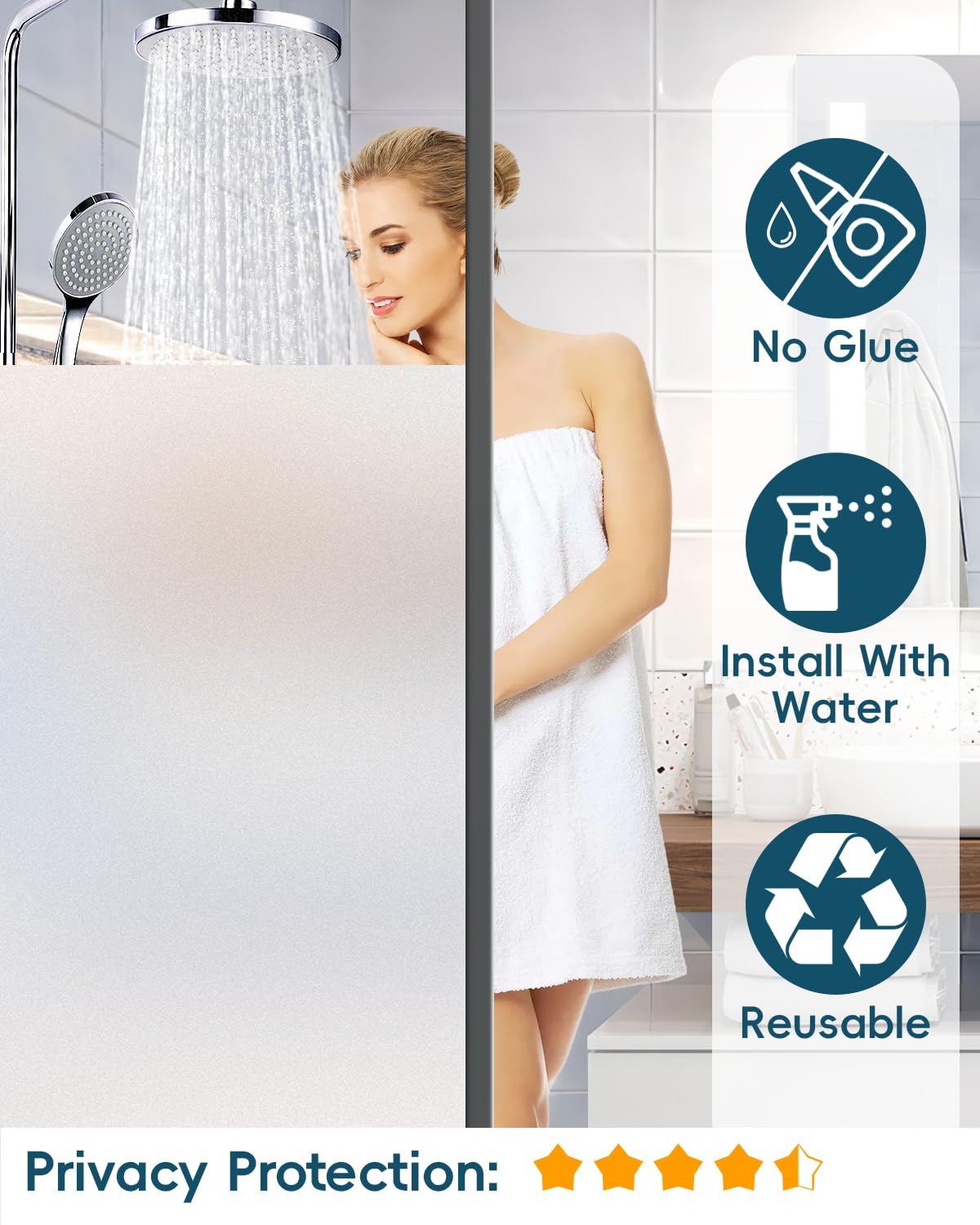 Dwersty Frosted Glass Window Privacy Film Decorative, Bathroom Window Privacy Film for Glass Windows Cover, Static Cling, Removable, Reusable, Anti-UV, Anti-Glare, Heat Blocking, 17.5 by 78.74 inch