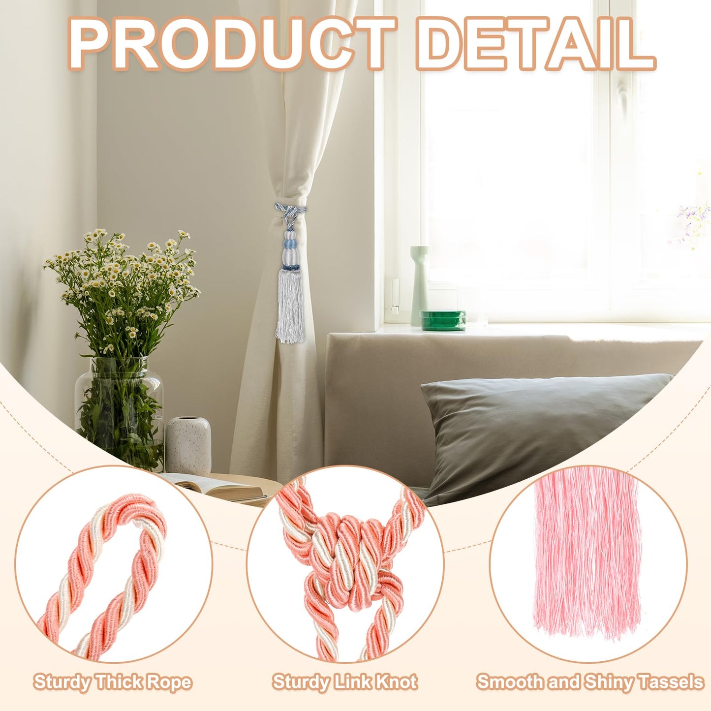 PATIKIL Curtain Tassel Tiebacks, 2 Pack 28" Gourd Shape Curtain Holdbacks Rope with Tassel, Handmade Tie Backs Window Drapery Decorative Rope for Home, Cafe, Office, Pink