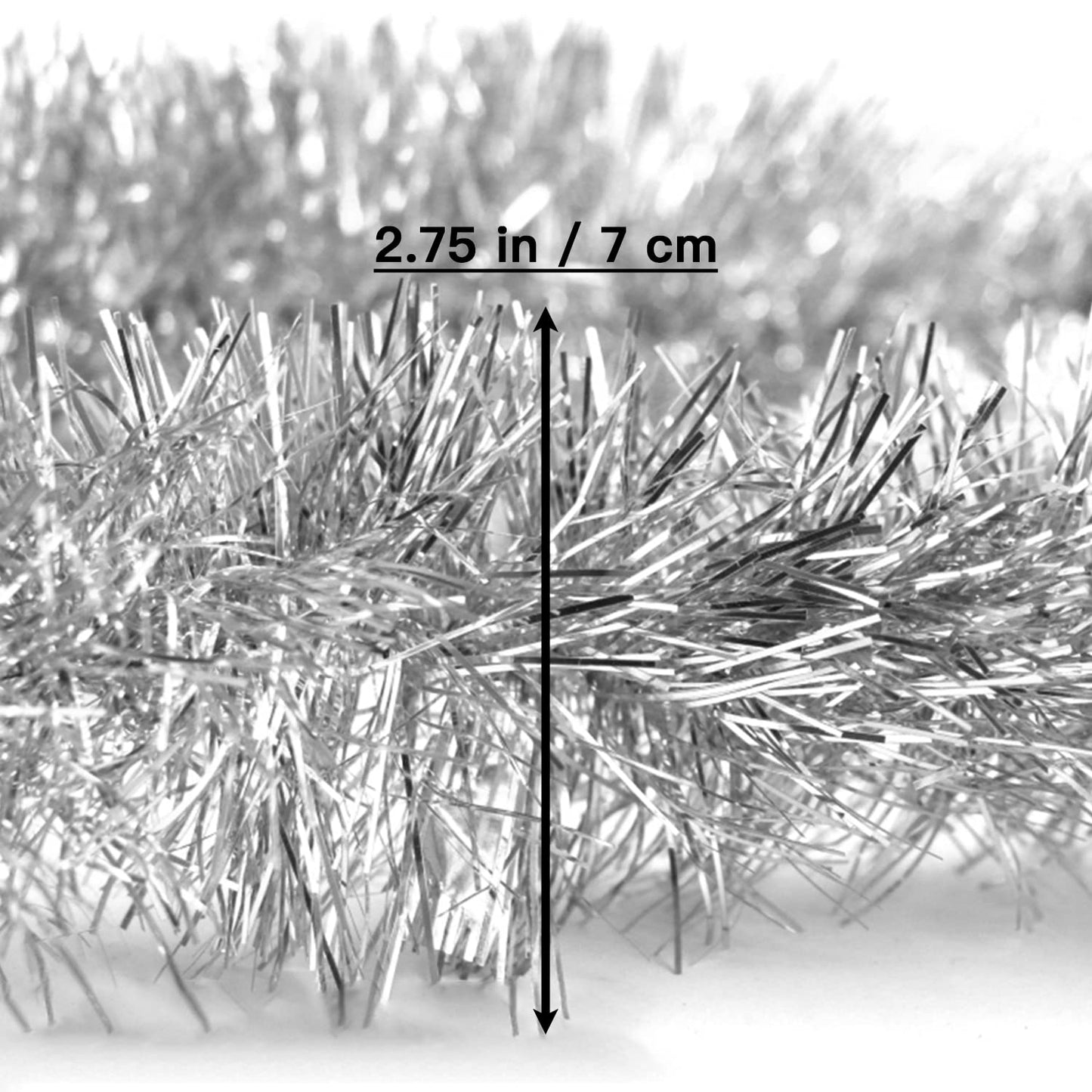 Jishi 50 FT Christmas Garland Silver Tinsel Garland Christmas Tree Decorations - Non-Lit Xmas Holiday Decor Outdoor Indoor Home Garden Outside Wedding Party Artificial Thick Silver Decorative Garland