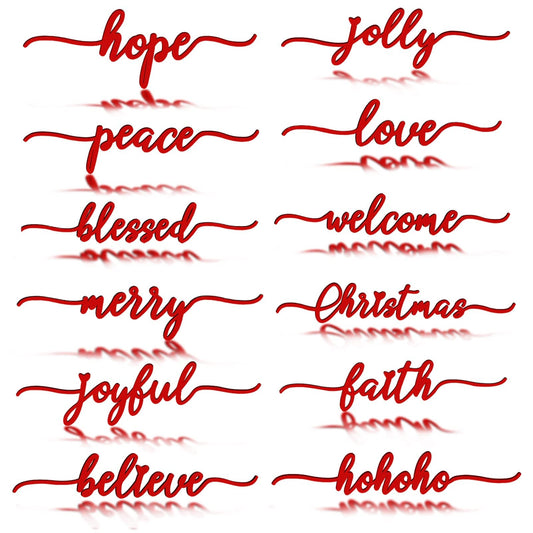 BORAMDO Christmas Wooden Letter Wall Sign Decor 12Pcs, Wooden Words Cutouts for Home Decorations, Table Plate Rustic Ornaments, Blessed Joyful Believe Welcome Merry Christmas Red Wooden Signs…