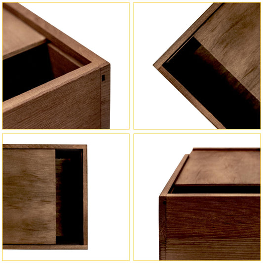 PIG AND TURTLE Large Wooden Box - 8x8x4 Inch Solid Wood Slide-Top Storage Box, Wooden Keepsake Chest with Lid, Decorative Wood Box for Jewelry Organizer, Photo Memory Storage, Vintage Home Decor