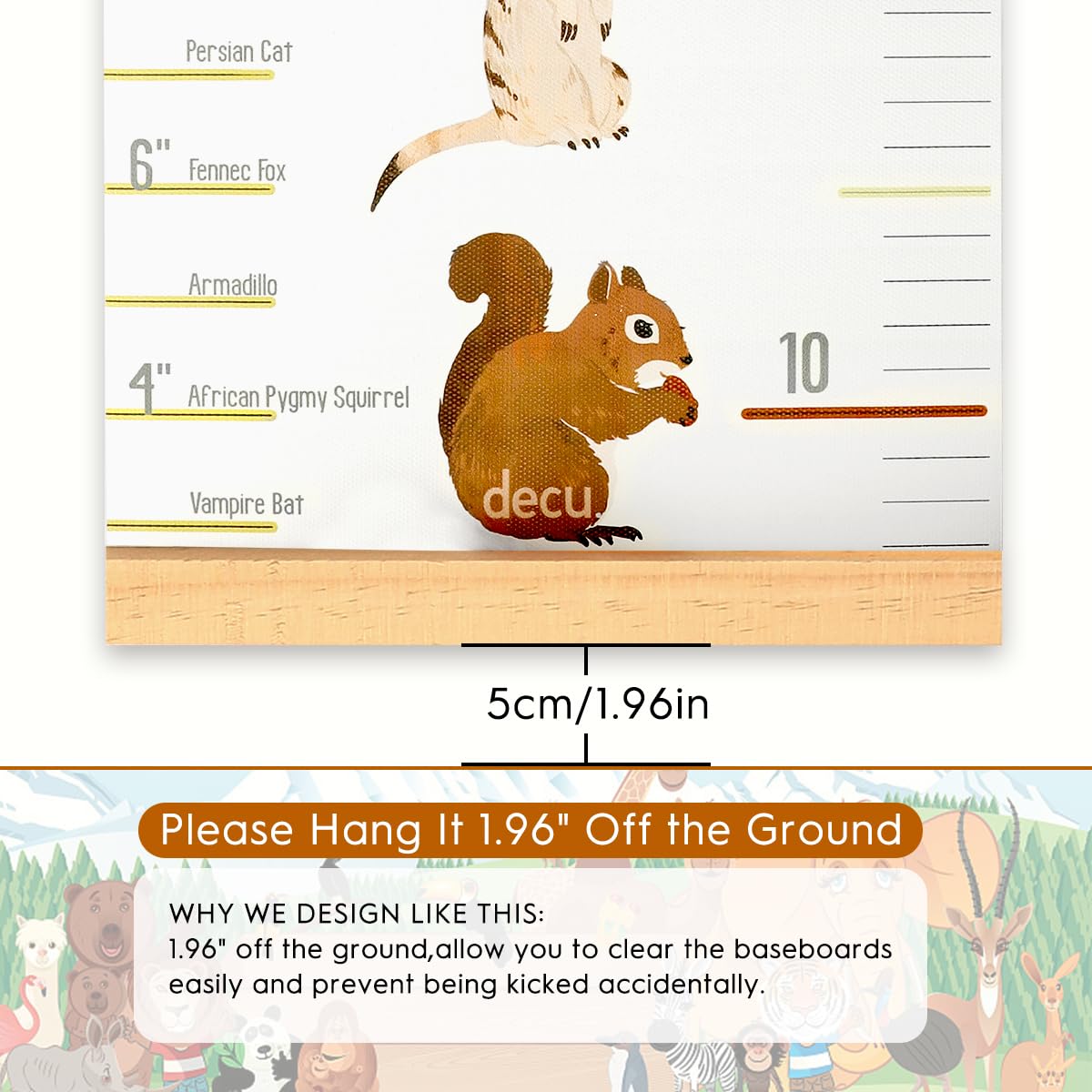 Mibote Baby Growth Height Chart Handing Ruler Wall Decor for Kids, Canvas Removable Height Growth Chart 79" x 7.9" (Animal)