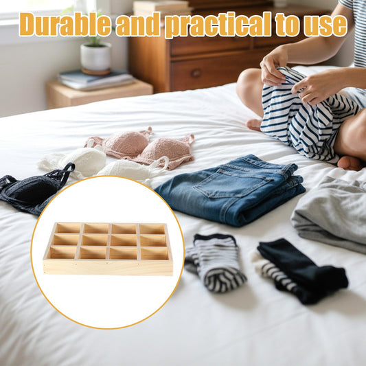Douaowoc 2 Pack Wooden Sorting Tray Grid Display Wood Divided Organizer Rectangular Vanish Finished Section Box for Rings Earrings Necklaces Bracelets (12 Compartments, 12.9 x 9.1 x 1.55 Inch)
