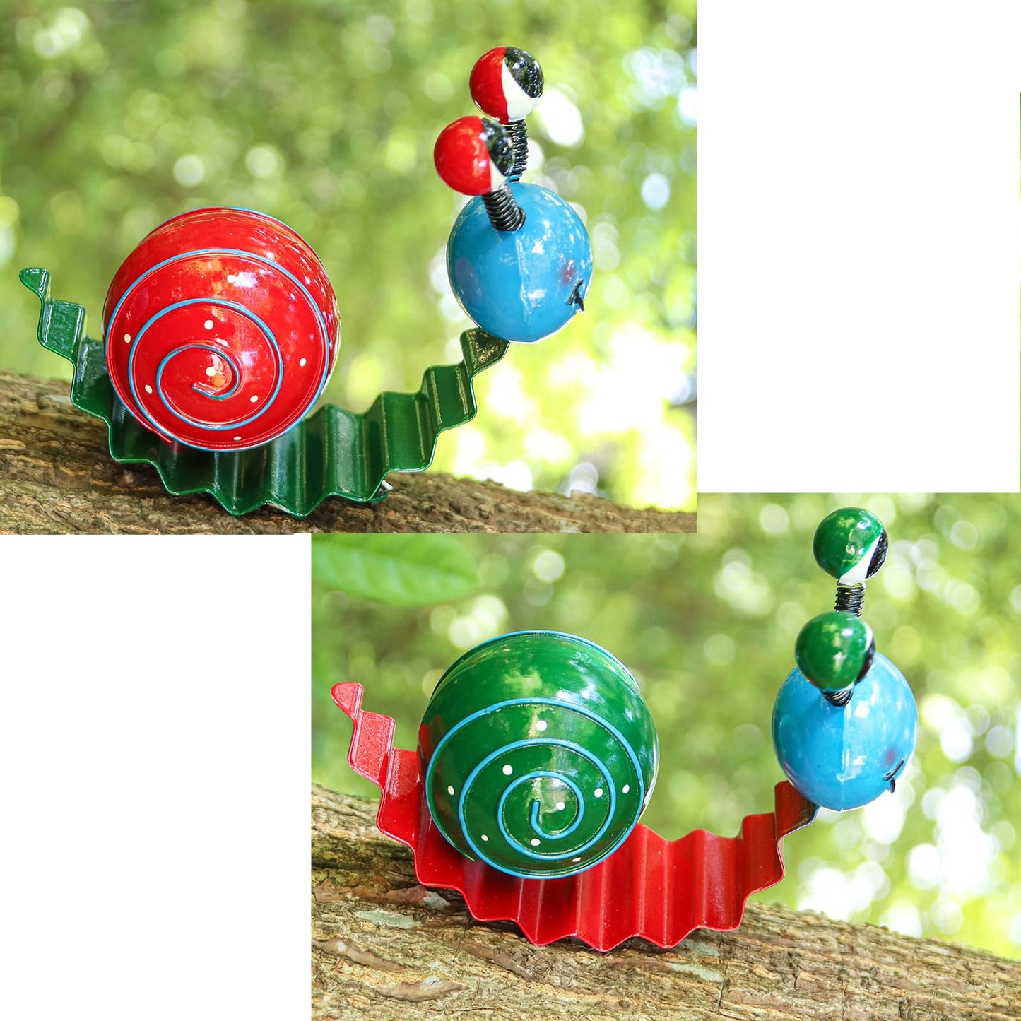 Cruis Cuka Metal Garden Decor Cute Snail Yard Art Outdoor Lawn Patio Ornament Fence Decorations for Outside - Set of 2(Red,Green)