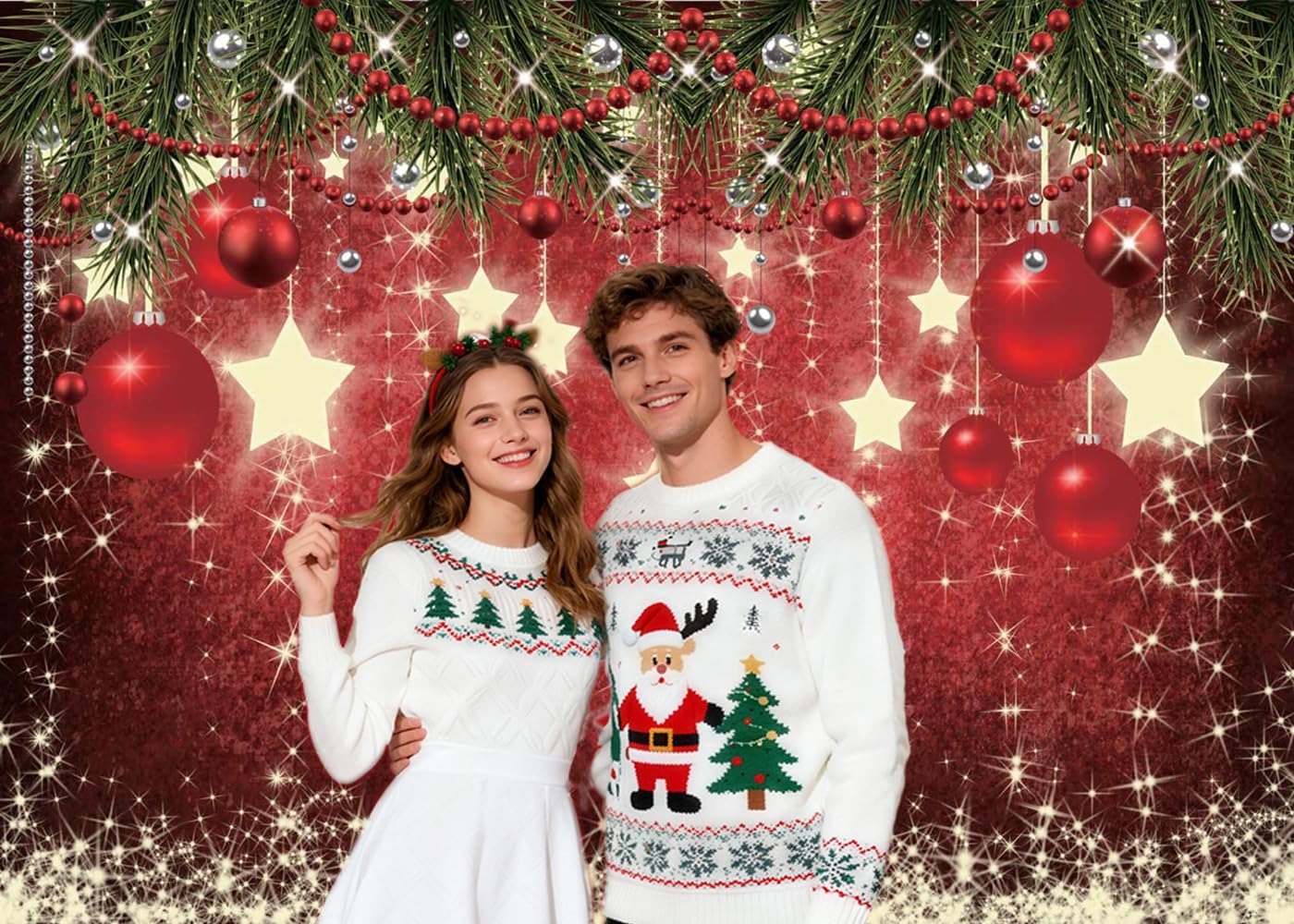 CHAIYA 7x5ft Christmas Backdrop Red Ball Xmas Merry Party Decorations for Family Holiday New Year Backdrop for Christmas Party Decoration Banner Photo Shoot