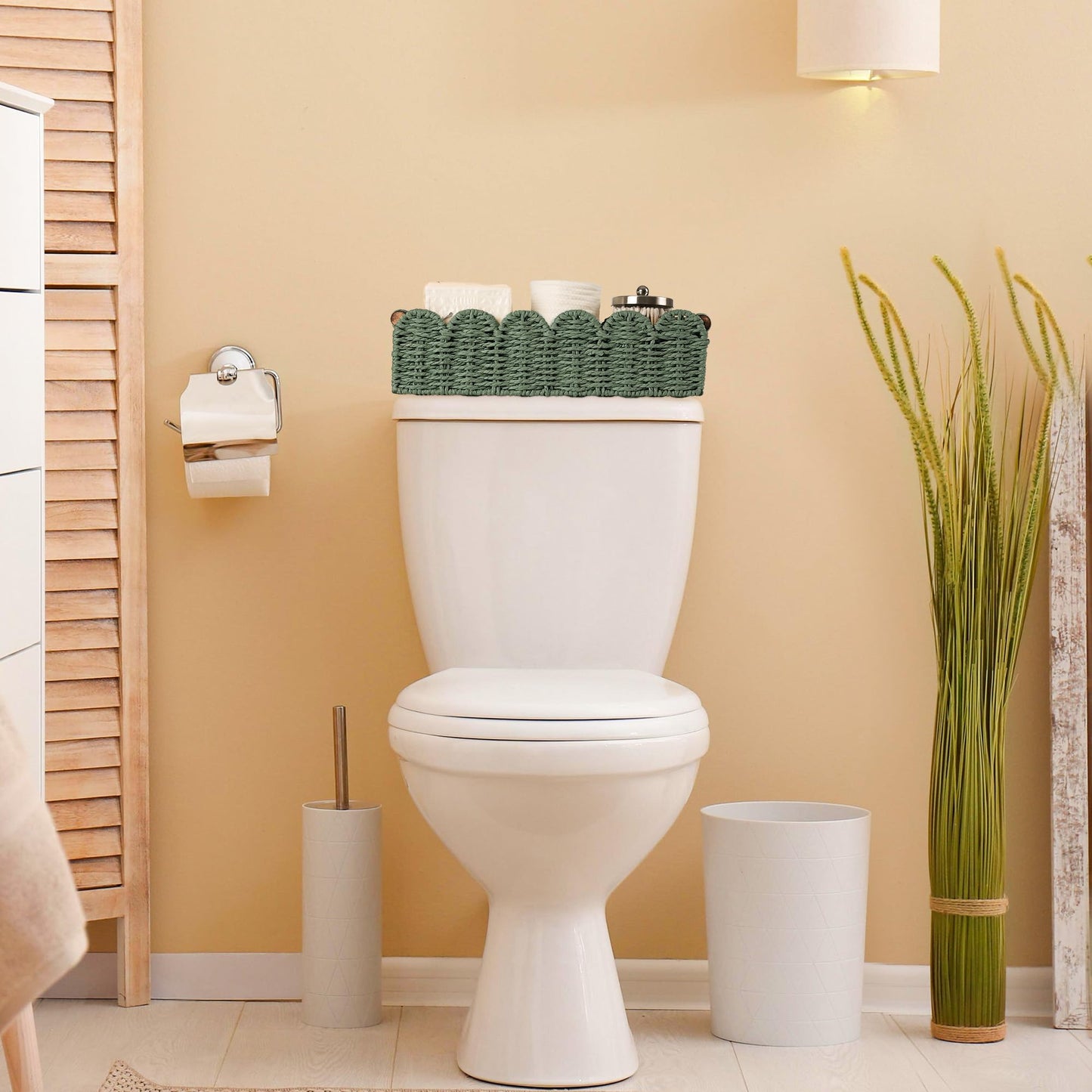 Toilet Paper Storage Basket Bathroom Counter Organizer Wicker Baskets for Organizing Cute Basket for Apartment Bedroom Nursery Room Kitchen Bathroom Decor-Green
