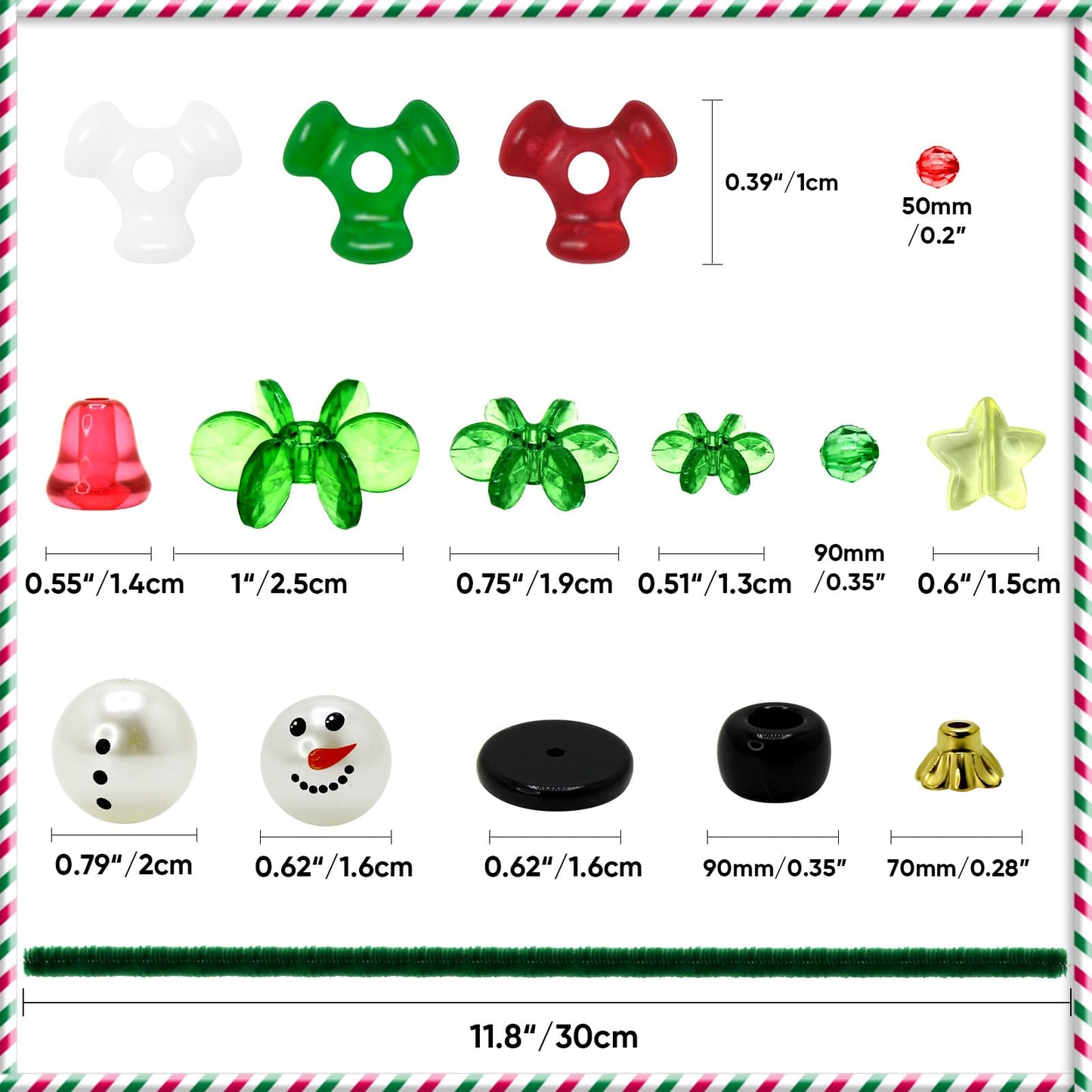 Hifunwu 45 Sets Christmas Beads Ornament Kit, Christmas Crafts with Pipe Cleaners to Make Snowman Christmas Tree Wreath Candy Cane Lollipop