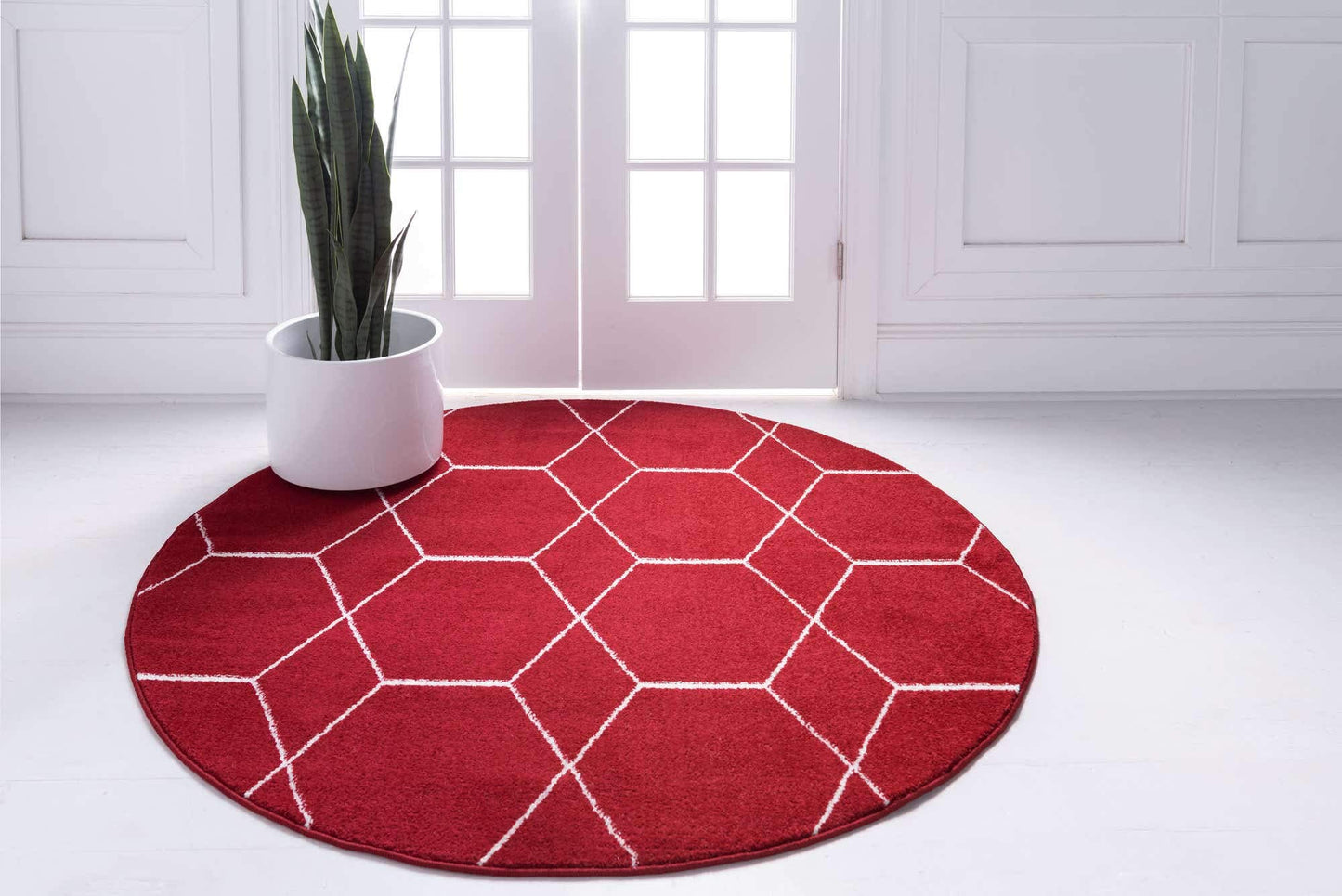 Unique Loom Trellis Frieze Collection Area Rug - Geometric (5' 1" Round Red/Ivory)