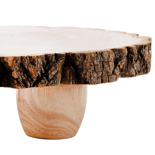 Frcctre 11 Inch Wood Cake Stand, Round Wooden Cupcake Pedestal, Paulownia Woods Slice with Legs, Rustic Cake Holder Wooden Serving Tray Serving Board Display Wood Plant Stand