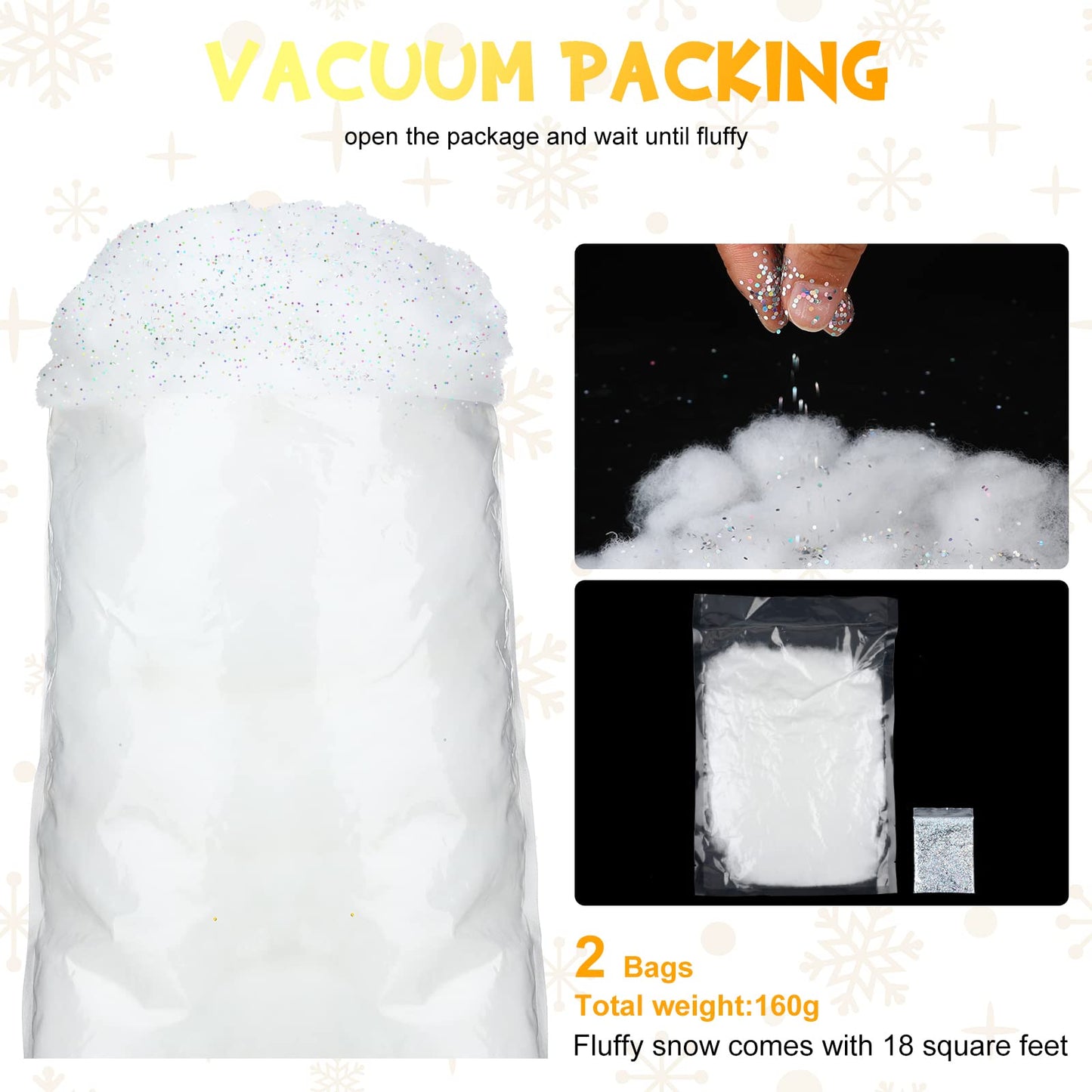 Sumind 2 Bags Fake Snow Decoration Fluffy Artificial Cotton Fiber Fluffy Fake Clouds Soft Blanket for Crafts Mantle Village Christmas Winter Indoor Home Decoration(Glitter Silver)