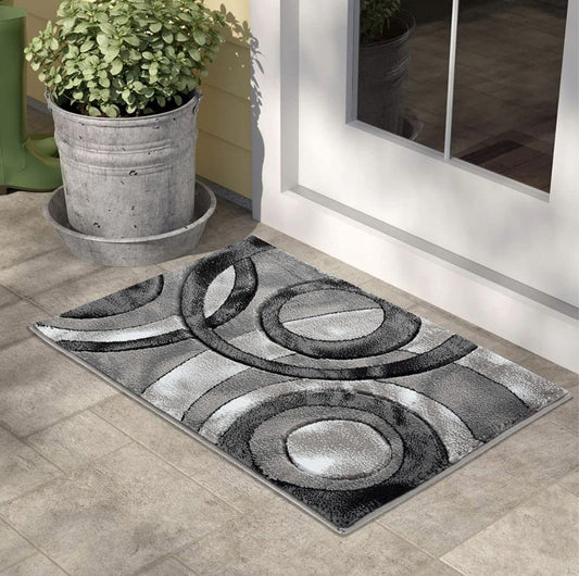 GLORY RUGS Area Rug 2x3 Grey Black Door Mat Modern Circles Soft Contemporary Floor Carpet Fluffy Texture for Indoor Living Dining Room and Bedroom Area