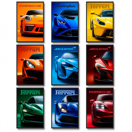 dazongweihan 9pcs Super Car Posters for Boys Room, Racing Car Wall Art for Men Guys, Sports Car Wall Decor, Race Cars Pictures Wall Decor for Bedroom Dorm Man Cave (Unframe,8x12inch)- A9