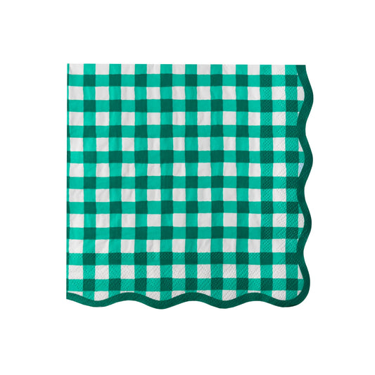 Bonjour Fête Green Gingham Paper Party Dinner Napkins | Premium Party Supplies | St. Patrick's Day, Father's Day Gatherings, & Christmas Parties | Pack of 20, 6.5" Folded