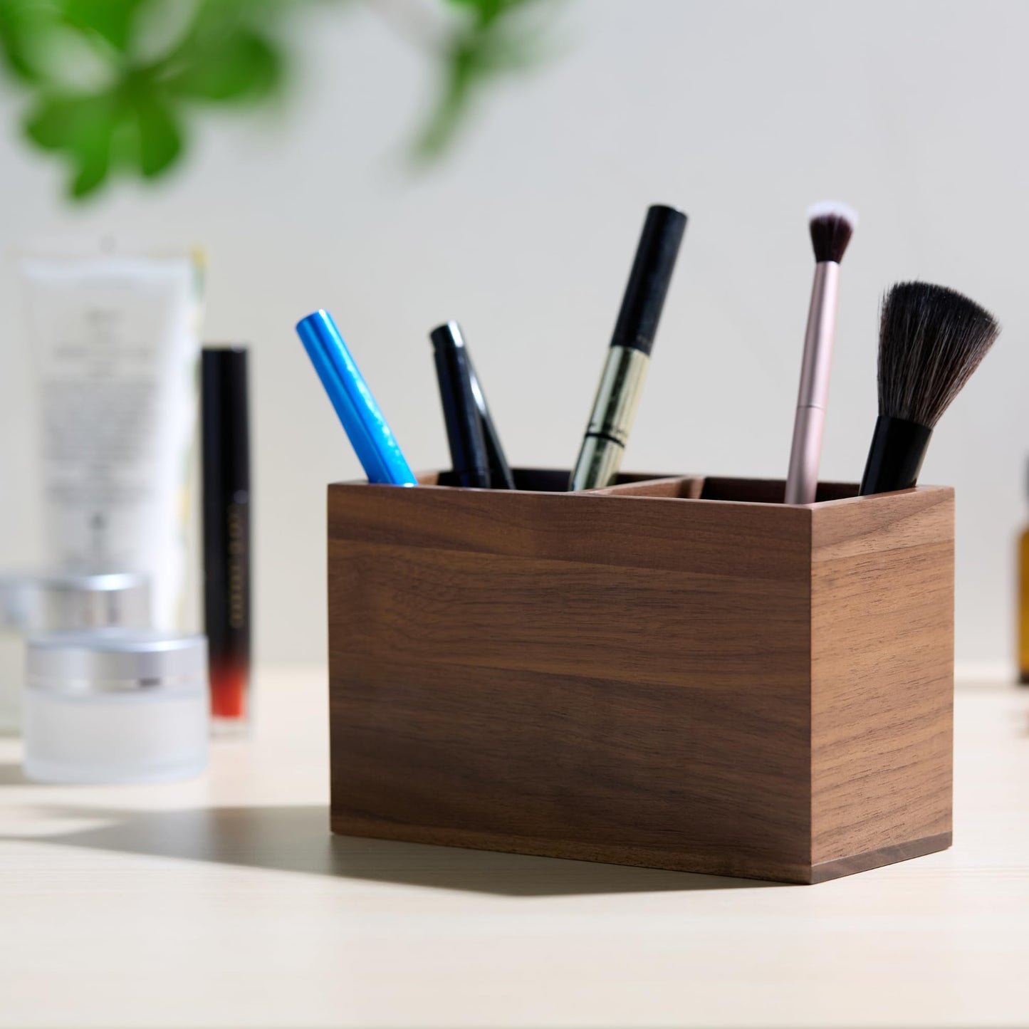 KORUA Walnut Pencil Holder (Double Slots) Wood Pen Holder for Desk