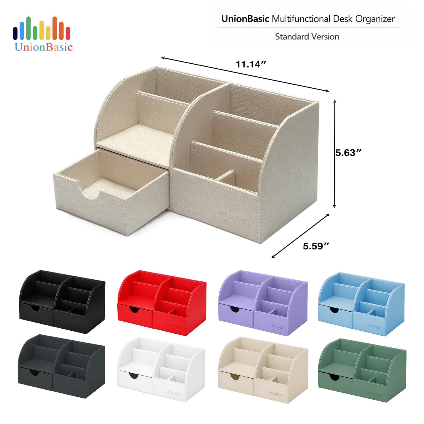 UnionBasic Desk Organizer - Multifunctional Leather Desktop Pen Holder Storage Box - Business Card/Pen/Pencil/Mobile Phone/Stationery Holder, Blue