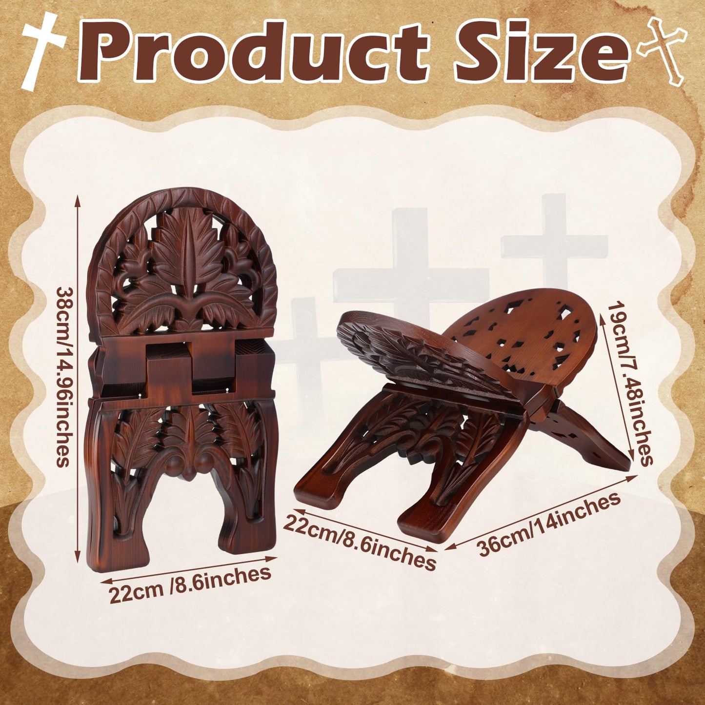 Cinnvoice Quran Holder Stand Bible Holder Stand 13.4 x 8.5 x 6.3 Inches Wood Ornate Carved Missal Book Display for Ramadan Rihal Rehal Quran Bible Gita Prayer Book Display