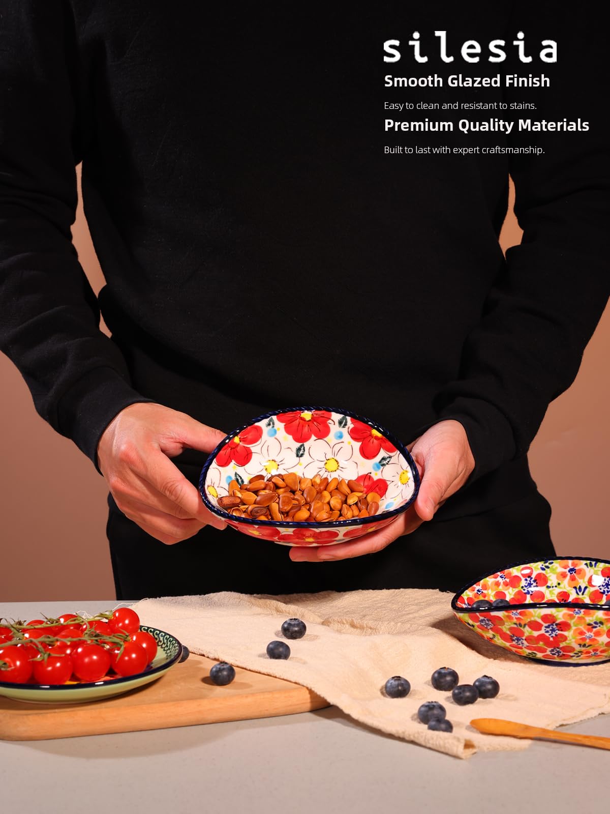 silesia Handmade 8 oz Small Bowls - Ceramic Hand Painted Bowl Great for Snacks, Nuts, Candy, Appetizer, Olive, Salsa, Dipping, Dessert, Sauce in Gift Box, 6.5 inch, Set of 2, Jungle Floral