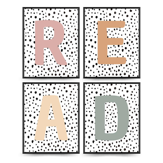 PLKMN Classroom Decor, Boho Classroom Must Haves Homeschool Decor Set of 4, Reading Nook Read Signs for Library Kindergarten 8x10 (Unframed)