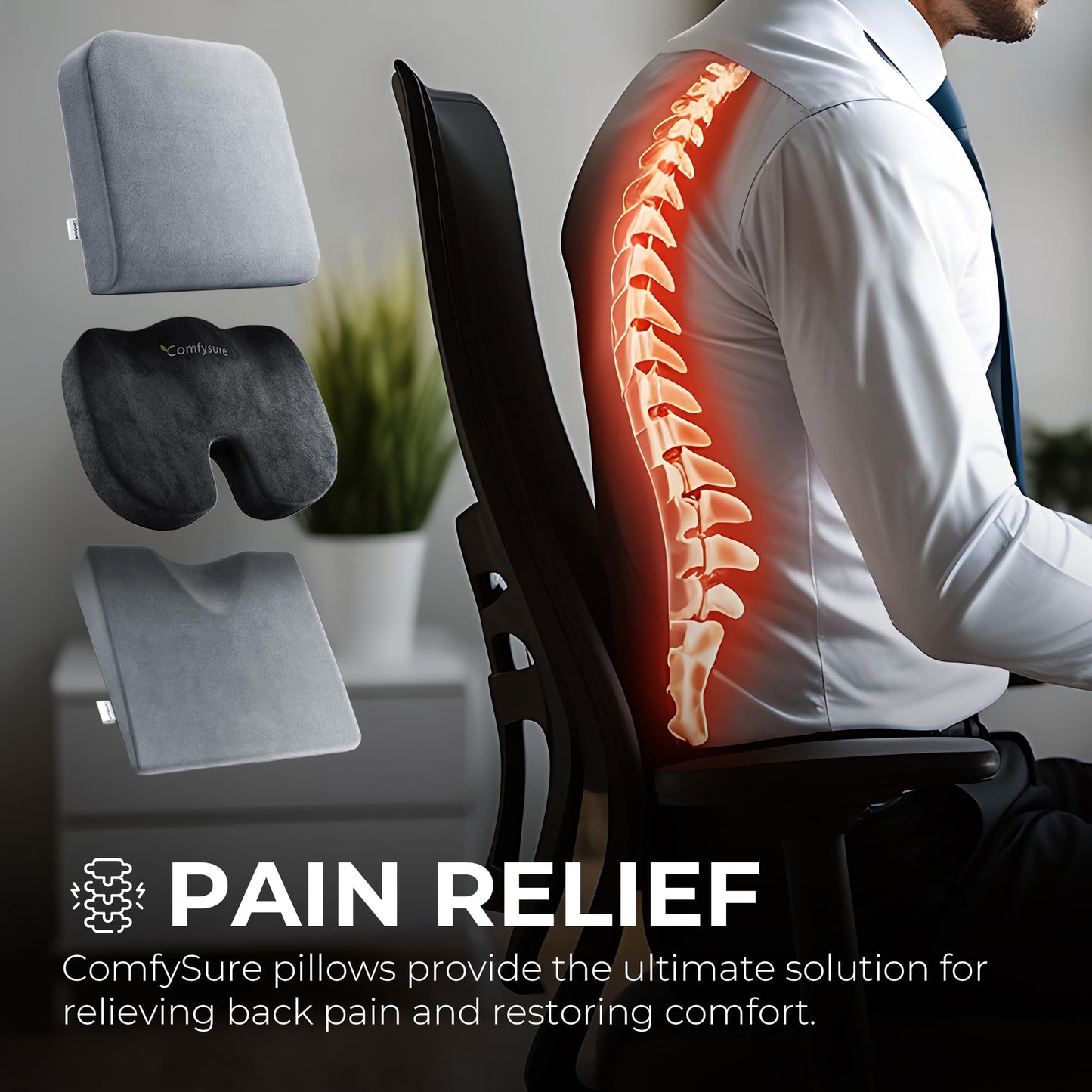 ComfySure Seat Cushion Extra Large - Firm Memory Foam Chair Pad for Recliner, Wheelchair, Office Chair, Stadium, Bleacher, Car, Floor, Patio Furniture, Bariatric Overweight Users 19”x17”x3”