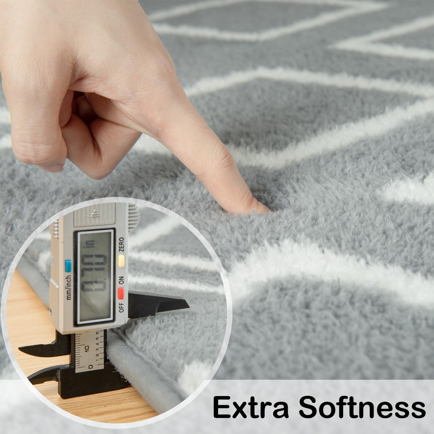 Rtizon Soft Runner Rug, 2x6Ft Moroccan Non-Slip Carpet for Bedroom, Geometric Small Area Rugs with Memory Foam for Living Room Office Bedside Dorm Hallway, Grey and White
