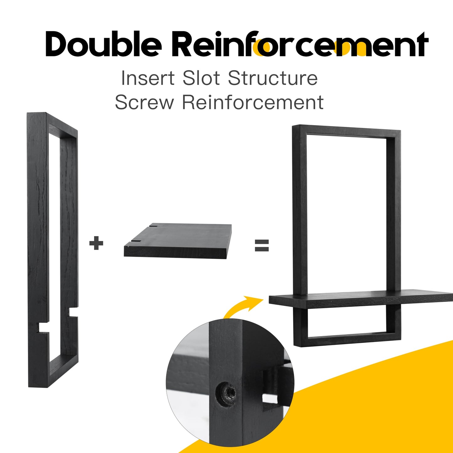 PHOENANCEE Square Floating Shelves,Wall Plants Holder,Bathroom Wall Decor,Framed Decorative Shelf Black,Modern Chic Set of 2 for Living Room Bedroom Home Office,Soild Wood,L+S