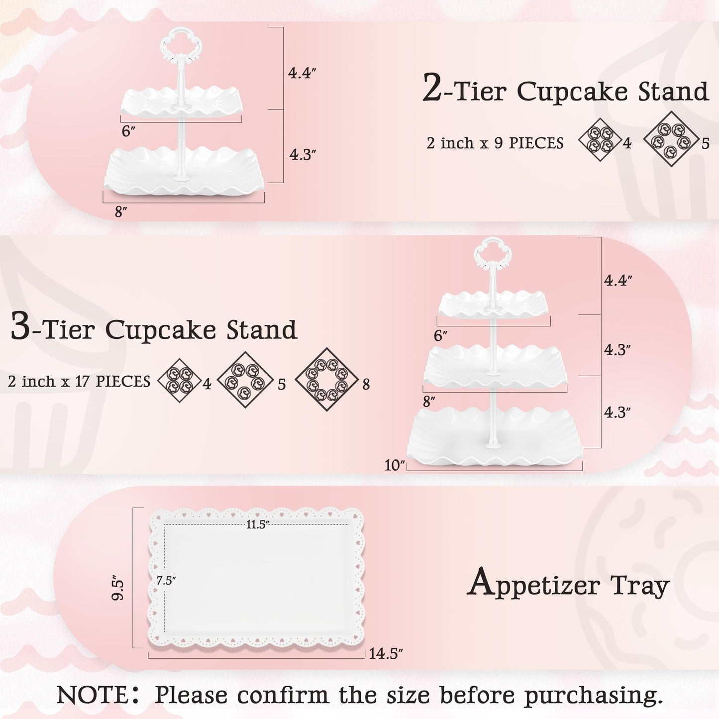 NWK 5 Piece Cake Stand Set with 2 x 3-Tier Cupcake Stands, 1 x2-Tier Cupcake Stands, 2 x Appetizer Trays, for Wedding Birthday Baby Shower Tea Party Decorations (White)