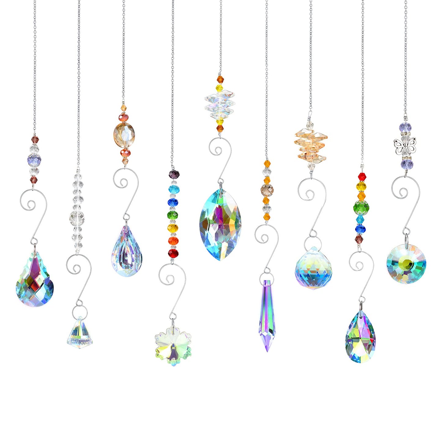 Crystal Suncatchers, RIFNY Hanging Crystals Ornament Sun Catcher with Chain, 9 Pack Glass Beads Ball Prisms Pendant Rainbow Maker for Window Home Office Garden Decoration