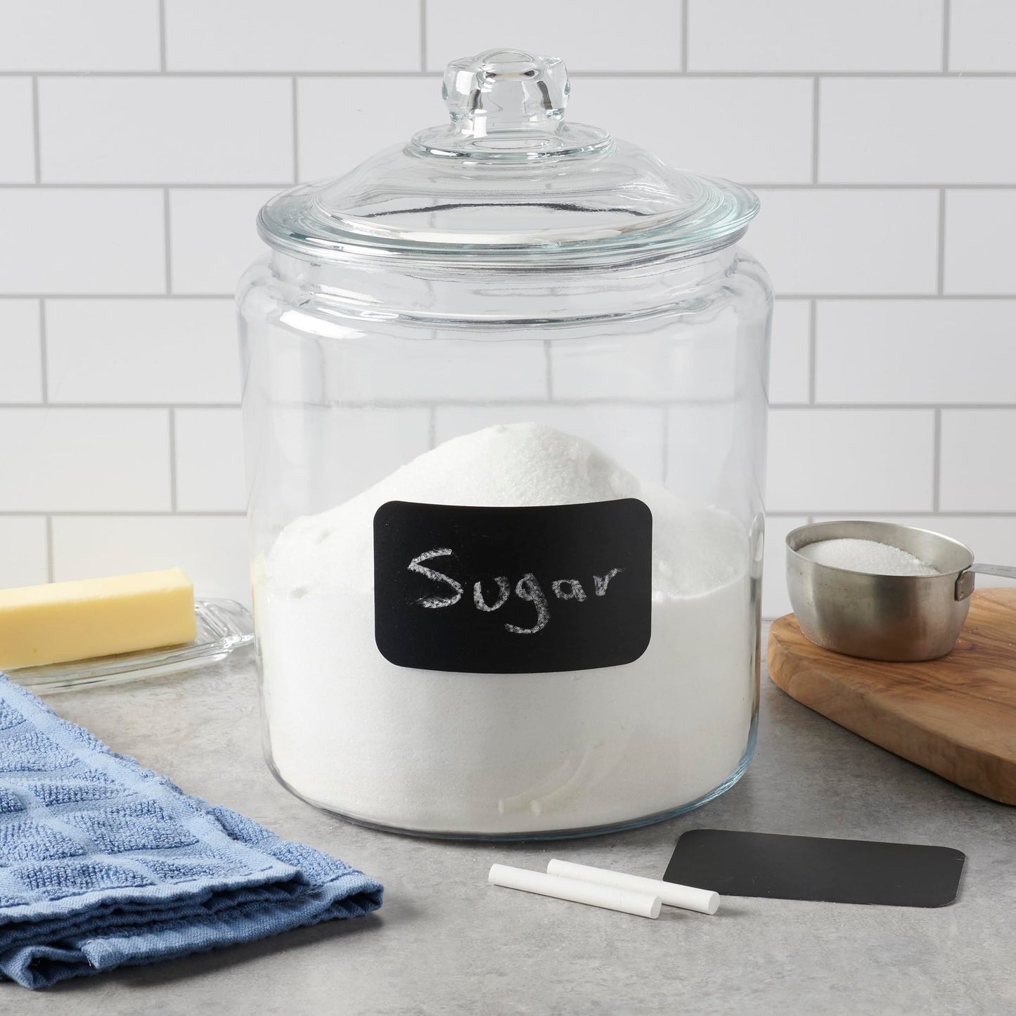 Anchor Hocking Heritage Hill Glass Jar with Lid, 2 Gallon Capacity, with 2 Chalkboard Labels and Chalk