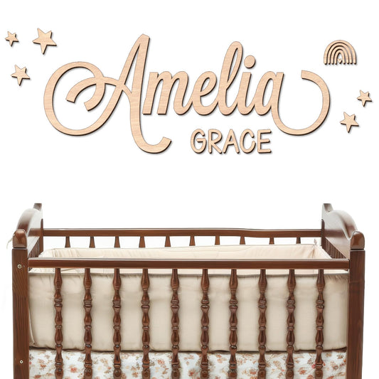 Personalized Name Sign for Nursery - Custom Wooden Baby Name Sign for Kids Room Wall Decor, First & Middle Name, Includes Double-Sided Tape, Wedding signs & Family Name Signs