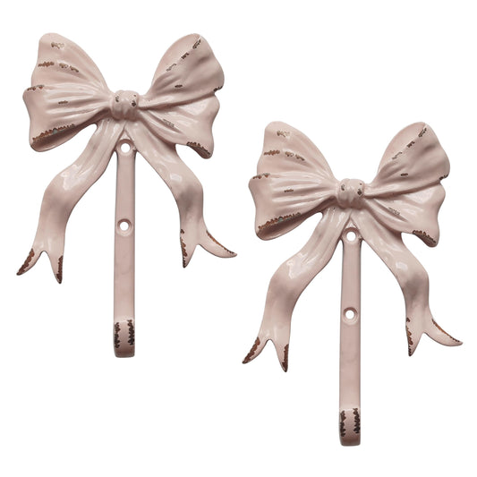 6 Funpop Enchanting Pink Bow Wall Hooks - Pack of 2 | Shabby Chic Vintage Style | Easy Installation | Sturdy Metal Hooks for Clothes, Bags, Towels, Hats