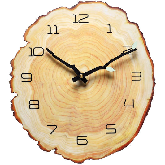 Funsec 12 Inch Annual Ring Wall Clock - Wood Grain Stump Clock with Arabic Numerals - Battery Powered, Silent Quartz Movement - Decorative for Home, Living Room, Office - Size: 10.55"W x 11.88"H
