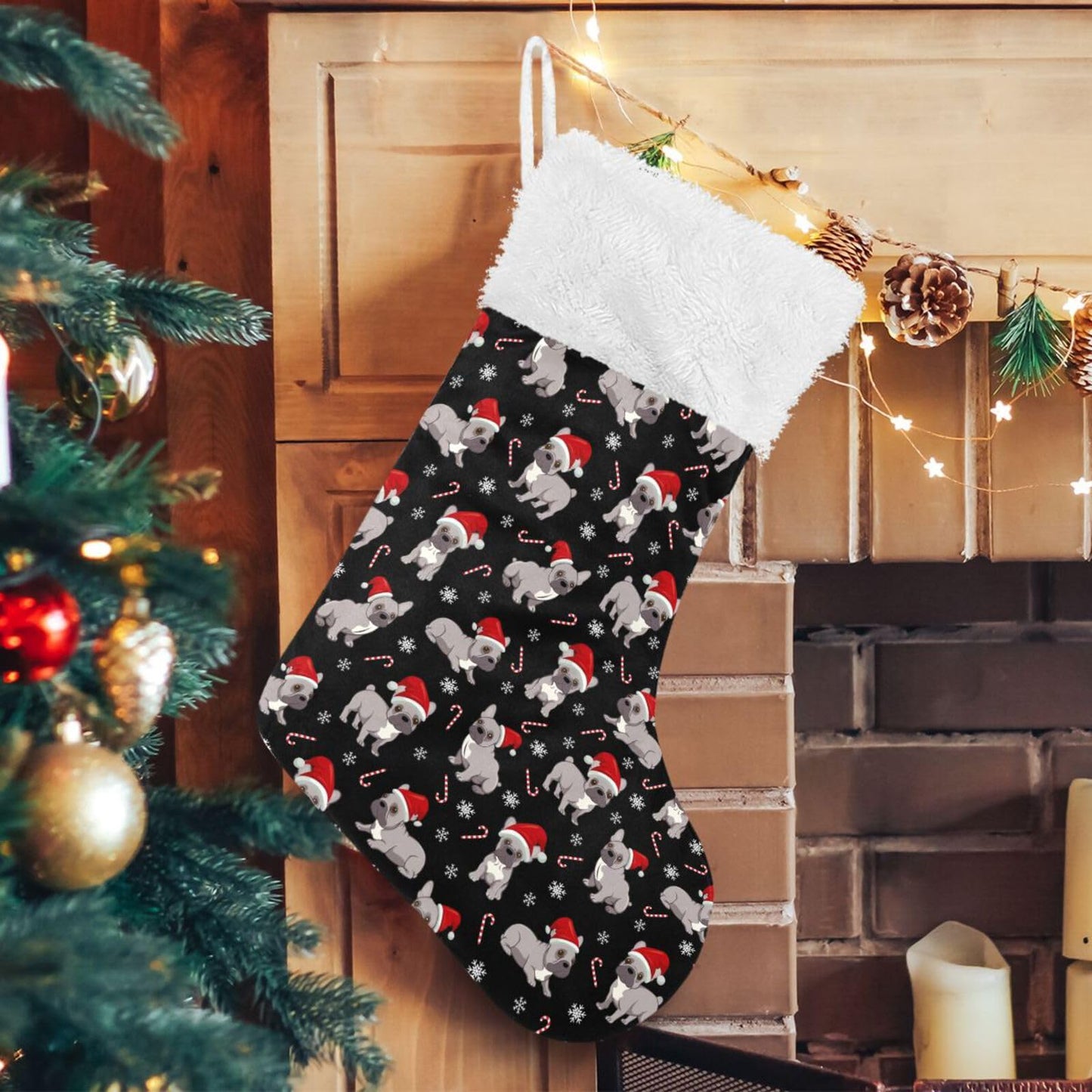 JUDIAN Christmas Stocking 18 inch with White Cuff, Classic Hanging Stockings Xmas Stockings Ornament Gifts for Fireplace Mantel, Holiday Decorations for Family, Party, Gift Giving (1 Pcs)