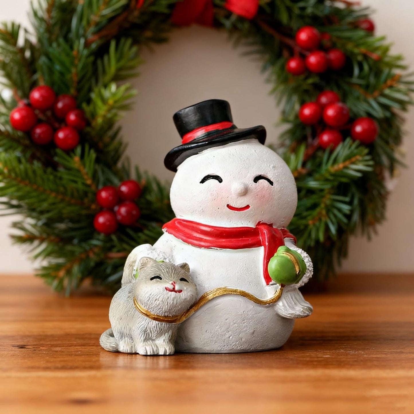 Christmas Statue Decorative Xmas Cute Snowman Figurine Holiday Present Atificial Stone Cartoon Snowman Figurine Christmas Desktop Ornaments for Home Desk Dining Table Bookshelf Display Decorations