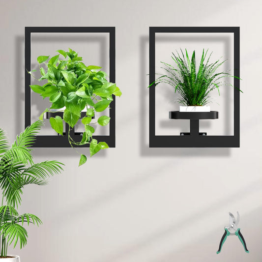 ALACOO Hanging Planters for Indoor Plants - Decorative Plant Frame & Sturdy Metal Wall Decor, Space Saving Wall Plant Holder for Living Room, Bedroom, Balcony, Office (Square-Black, 2Pcs)