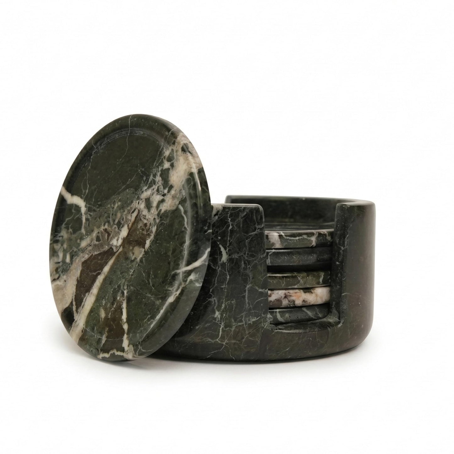 Marble Coasters Set of 6 with Holder, 3.5 Inch Round Drink Coasters for Tabletop and Coffee Table Decor (Black Zebra)