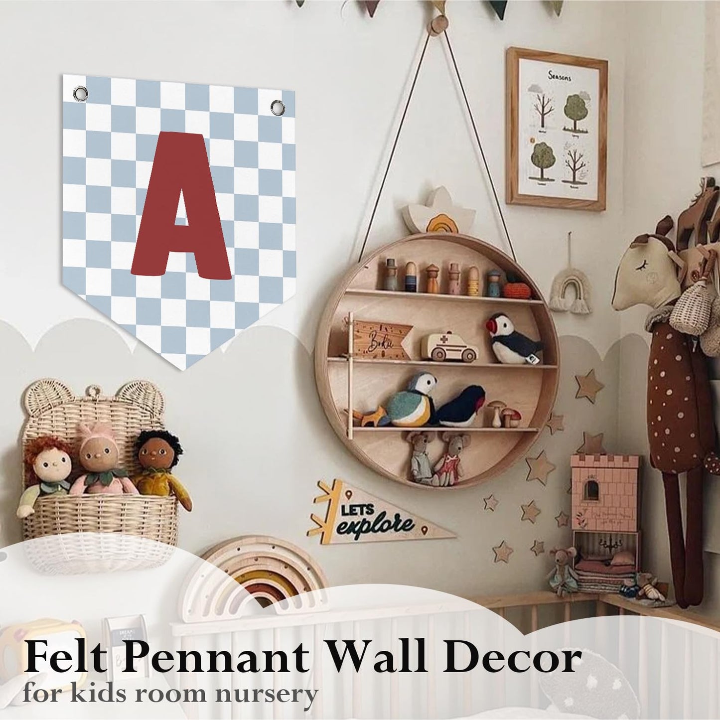 BGFGZPL Kids Playroom Bedroom Wall Decor Name Custom Pennant Flag, Kids Bedroom Nursery Toddler Room Wall Art Decorations, Custom Name Sign for Toddler Bedroom Playroom, Letter A 12x14 Inch