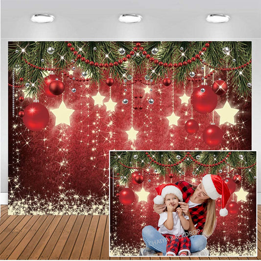 CHAIYA 7x5ft Christmas Backdrop Red Ball Xmas Merry Party Decorations for Family Holiday New Year Backdrop for Christmas Party Decoration Banner Photo Shoot
