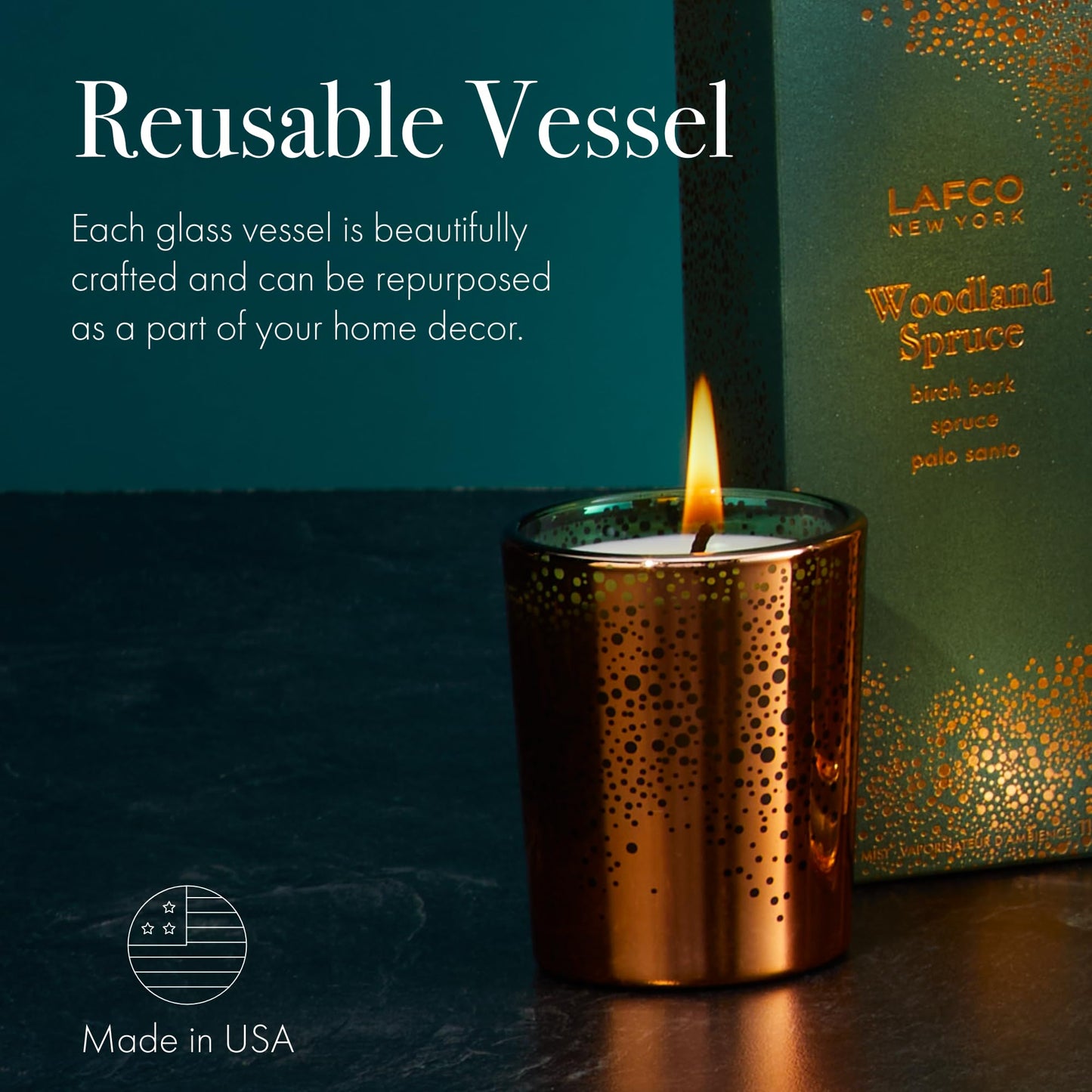 LAFCO New York Holiday Votive Candle, Woodland Spruce - 1.9 oz - 20-Hour Burn Time - Reusable, Decorative Glass Vessel - Made in The USA
