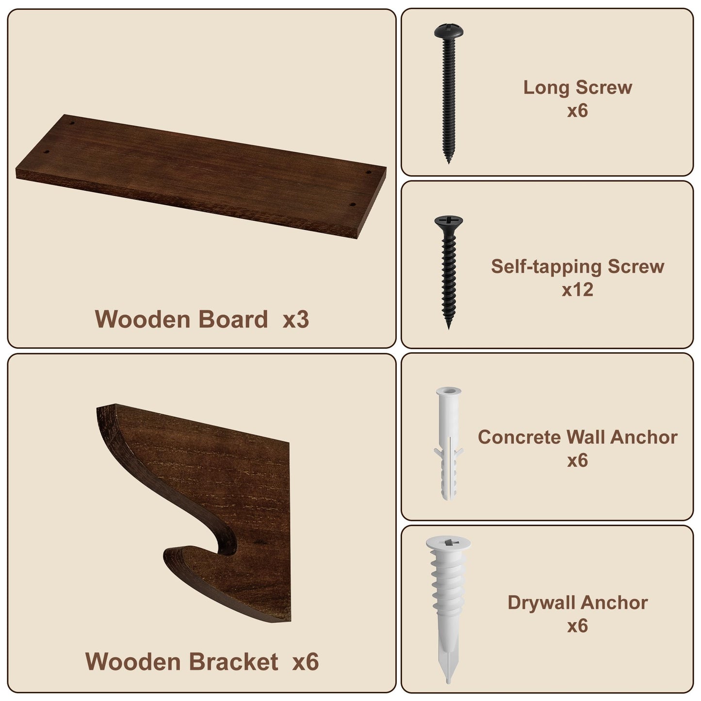 Alsonerbay Wood Floating Shelves for Wall 3 Pack, 17 inch Rustic Wall Shelves with Hook, Decorative Hanging Shelves for Bedroom Living Room Nursery Office and More Light Walnut